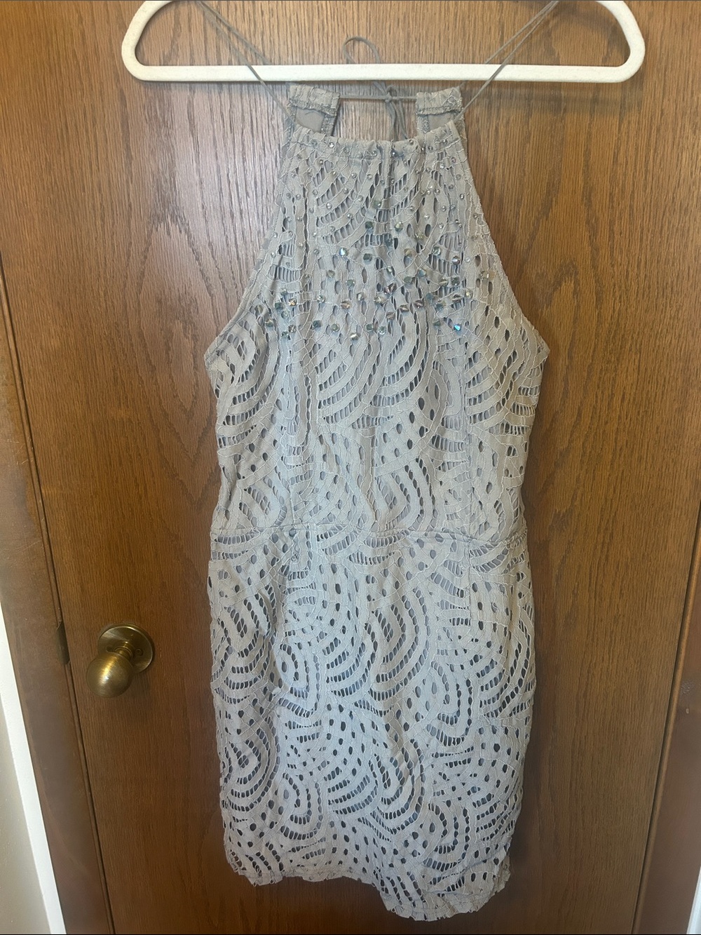 Missguided Light Gray Lace Halter Mini Dress